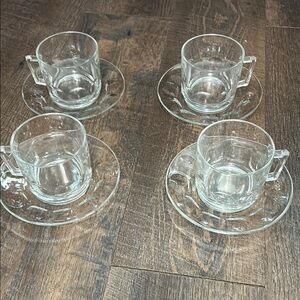 Espresso Demitasse‎ Cups & Saucers Duralex Set of 4 Clear Glass Vintage France